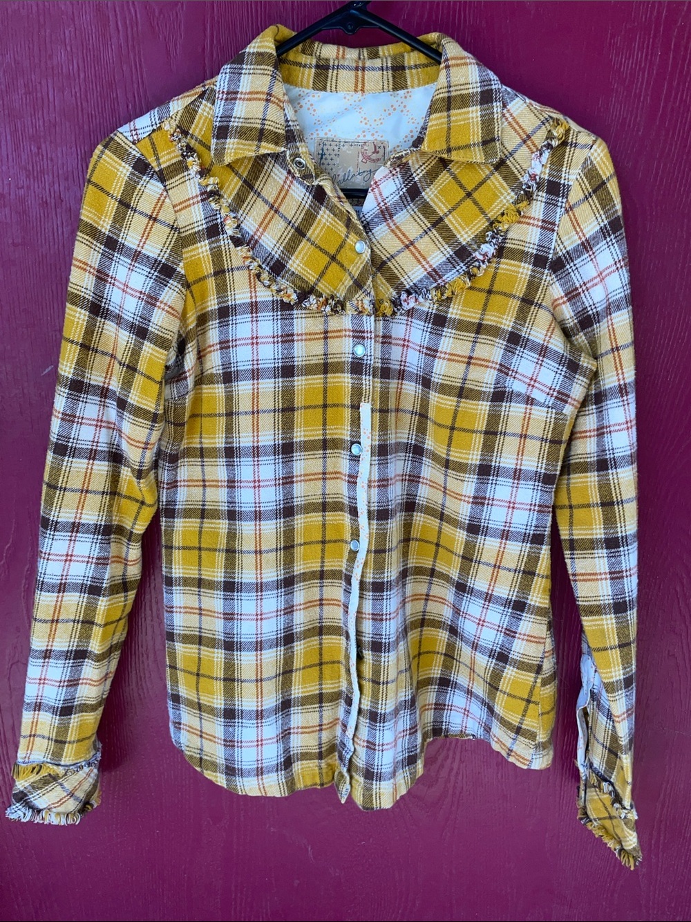 Billabong Y2K Yellow White and Brown Plaid Pearl Button-Up Shirt